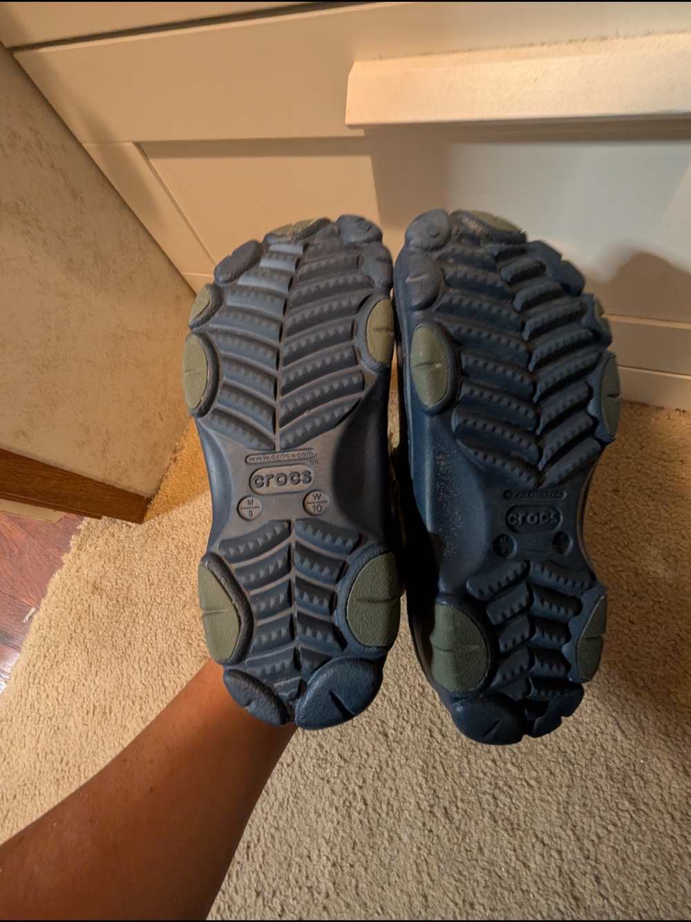 Navy Crocs Classic Clog with Khaki Strap - Picture 2 of 2